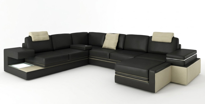 Nowoczesny narożnik Design Sofa Podkładka Narożnik Skóra Włókienniczy Couch LED Żywy krajobraz