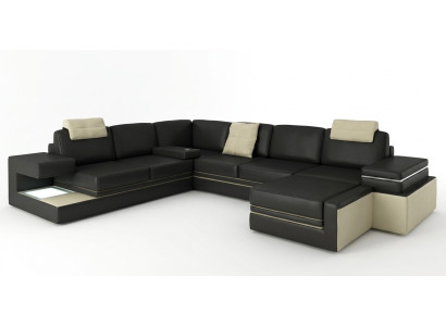 Nowoczesny narożnik Design Sofa Podkładka Narożnik Skóra Włókienniczy Couch LED Żywy krajobraz