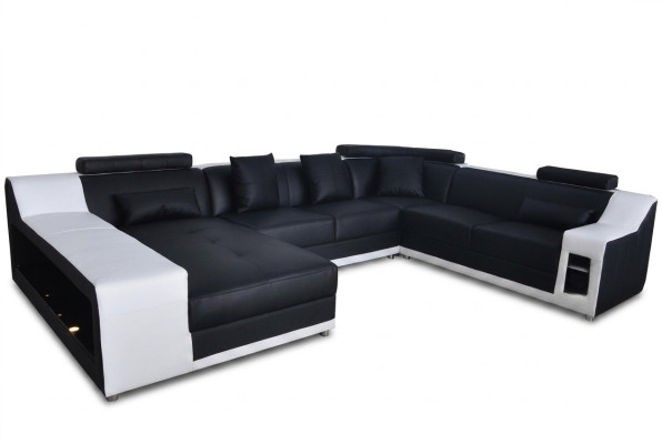 Narożnik do salonu w kształcie litery U Narożnikowa kanapa Skóra Sofa Podkładka Couch +USB