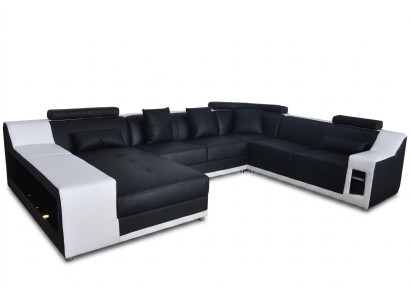 Narożnik do salonu w kształcie litery U Narożnikowa kanapa Skóra Sofa Podkładka Couch +USB