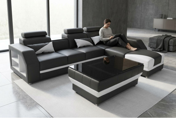 Skóra Narożnik Sofa z USB,Podkładka Kanapy Sofy Żywy krajobraz Luksus Ustawić Narożnik