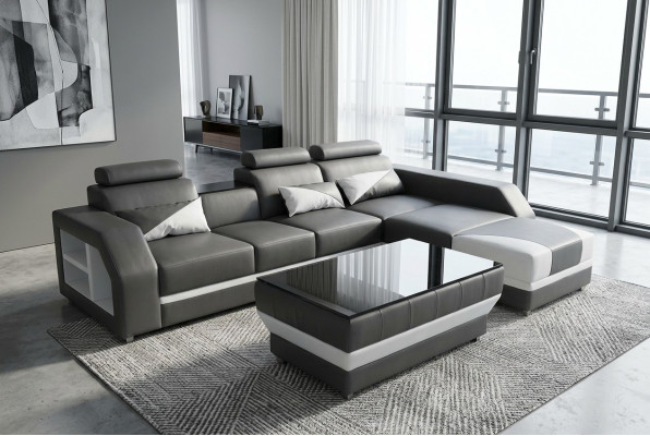 Skóra Narożnik Sofa z USB,Podkładka Kanapy Sofy Żywy krajobraz Luksus Ustawić Narożnik