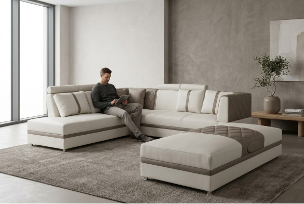 Narożnik Sofa z USB Żywy krajobraz Skóra Narożnik Couchen Podkładka Siedziba Ustawić A1128