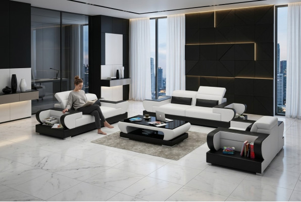 Skórzana sofa kanapa Żywy krajobraz 3+2+1 miejsce do siedzenia Ustawić Design Nowoczesna Sofa na USB