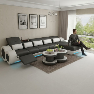 Skórzana sofa kanapa Żywy krajobraz Narożnik kanapa Narożnik Ustaw Design Nowoczesna Sofa z USB