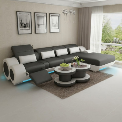 Skórzana sofa kanapa Żywy krajobraz Narożnik kanapa Narożnik Ustaw Design Nowoczesna Sofa z USB