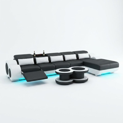 Skórzana sofa kanapa Żywy krajobraz Narożnik kanapa Narożnik Ustaw Design Nowoczesna Sofa z USB