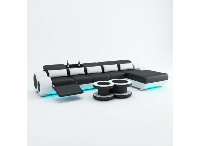 Skórzana sofa kanapa Żywy krajobraz Narożnik kanapa Narożnik Ustaw Design Nowoczesna Sofa z USB