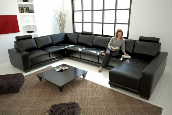 Skórzana sofa kanapa Żywy krajobraz Narożnik kanapa Narożnik Ustaw Design Nowoczesna Sofa z USB