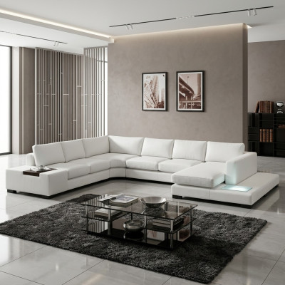 Skórzana sofa kanapa Żywy krajobraz Narożnik kanapa Narożnik Ustaw Design Nowoczesna Sofa z USB