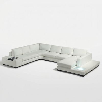 Skórzana sofa kanapa Żywy krajobraz Narożnik kanapa Narożnik Ustaw Design Nowoczesna Sofa z USB