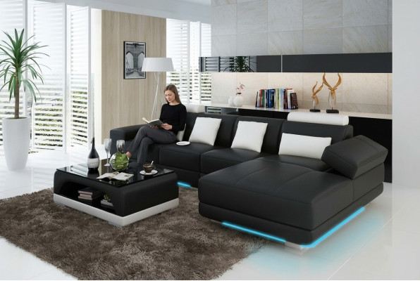 Skórzana sofa kanapa Żywy krajobraz Narożnik kanapa Narożnik Ustaw Design Nowoczesna Sofa z USB
