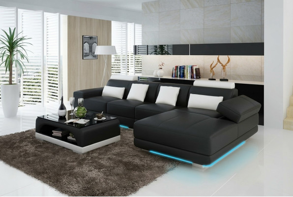 Skórzana sofa kanapa Żywy krajobraz Narożnik kanapa Narożnik Ustaw Design Nowoczesna Sofa z USB