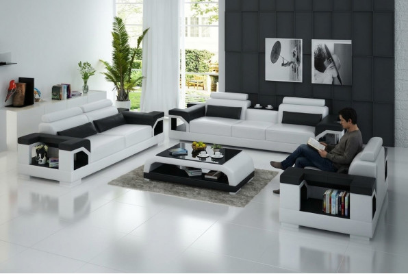 Skórzana sofa kanapa Żywy krajobraz 3+2+1 miejsce do siedzenia Ustawić Design Nowoczesna Sofa na USB
