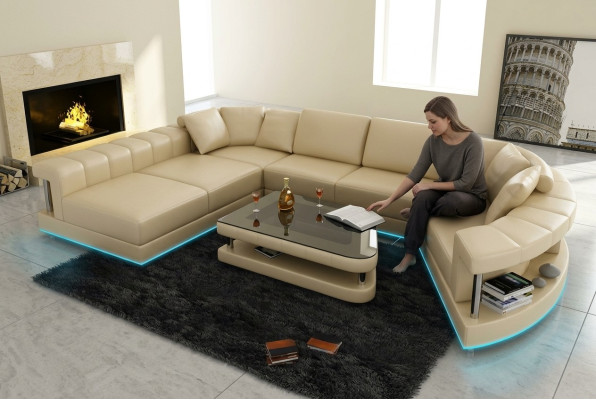 Skórzana sofa kanapa Żywy krajobraz Narożnik kanapa Narożnik Ustaw Design Nowoczesna Sofa + USB!