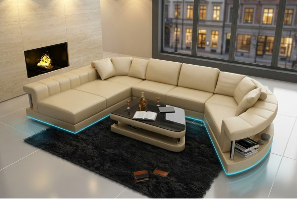 Skórzana sofa kanapa Żywy krajobraz Narożnik kanapa Narożnik Ustaw Design Nowoczesna Sofa + USB!