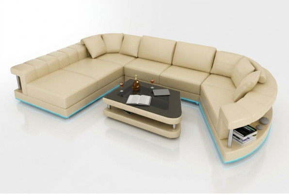 Skórzana sofa kanapa Żywy krajobraz Narożnik kanapa Narożnik Ustaw Design Nowoczesna Sofa + USB!