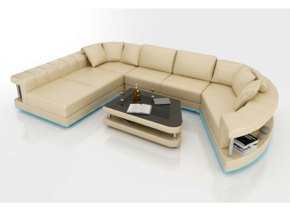 Skórzana sofa kanapa Żywy krajobraz Narożnik kanapa Narożnik Ustaw Design Nowoczesna Sofa + USB!