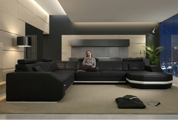 Design Sofa z USB Couch Podkładka Narożnikowa kanapa Żywy krajobraz Skórzana sofa Zestaw narożny