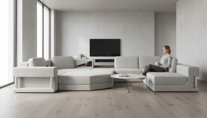 Nowoczesna kanapa Narożnikowa USB LED Podkładka Skóra Design Sofa Ustawić Żywy krajobraz