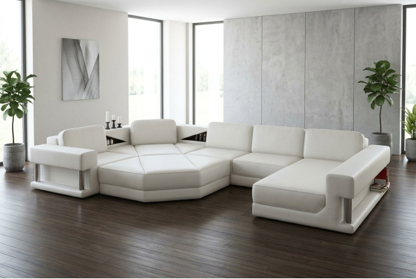 Nowoczesna Narożnikowa kanapa z USB Couch Podkładka Skóra Design Sofa Ustawić Żywy krajobraz