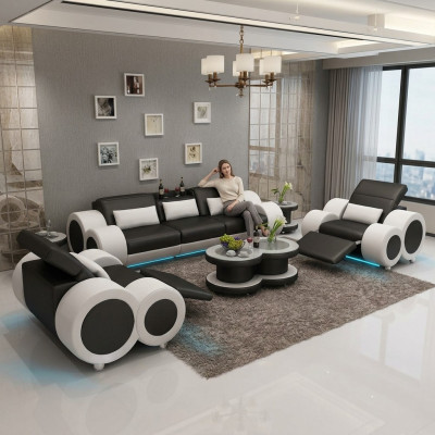 Skórzana Sofa Kanapa Zestaw sofowy Nowa 3+1+1-osobowa Ustawić Nowoczesna Sofa z USB