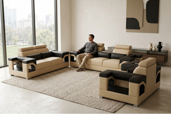 Ustawić Skóra Sofa +USB Couch Podkładka Couchen Sofa Żywy krajobraz Luxury 3+2+1