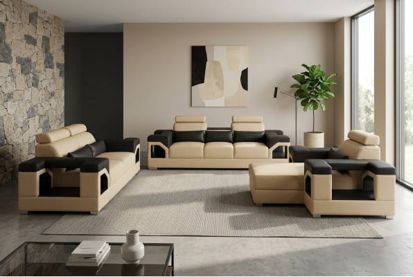 Ustawić Skóra Sofa +USB Couch Podkładka Couchen Sofa Żywy krajobraz Luxury 3+2+1