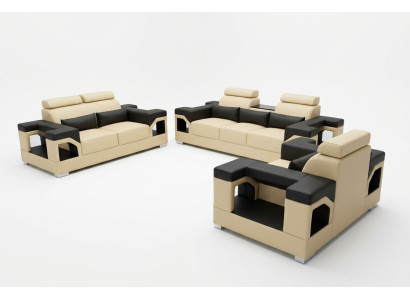 Ustawić Skóra Sofa +USB Couch Podkładka Couchen Sofa Żywy krajobraz Luxury 3+2+1