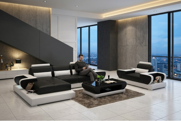 Design XXL Duża Sofa z USB, Narożnikowa kanapa skórzana kanapa Podkładka Narożnik Żywy krajobraz