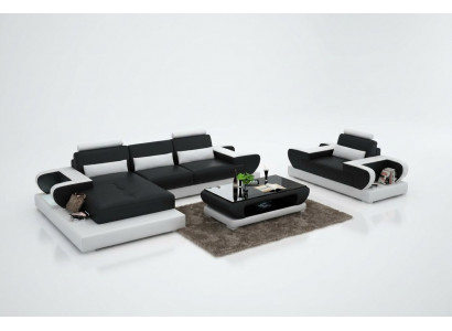 Design XXL Duża Sofa z USB, Narożnikowa kanapa skórzana kanapa Podkładka Narożnik Żywy krajobraz