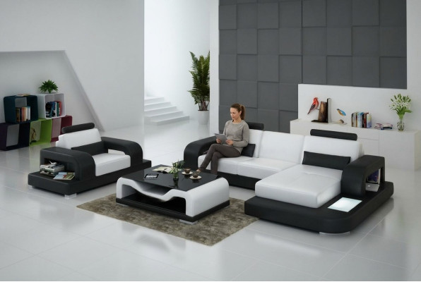 Skórzana sofa kanapa Żywy krajobraz Narożnik + Fotel Ustaw Design Nowoczesna Sofa z USB