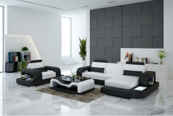 Skórzana sofa kanapa Żywy krajobraz Narożnik + Fotel Ustaw Design Nowoczesna Sofa z USB