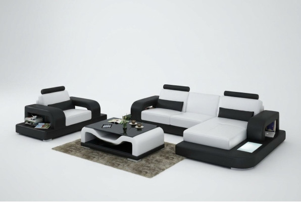 Skórzana sofa kanapa Żywy krajobraz Narożnik + Fotel Ustaw Design Nowoczesna Sofa z USB