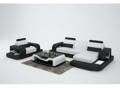 Skórzana sofa kanapa Żywy krajobraz Narożnik + Fotel Ustaw Design Nowoczesna Sofa z USB