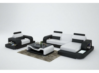 Skórzana sofa kanapa Żywy krajobraz Narożnik + Fotel Ustaw Design Nowoczesna Sofa z USB