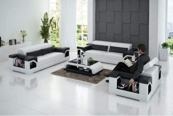 Skórzana Sofa Kanapa Zestaw sofowy 3+2+1-osobowa Ustawić Design Nowoczesna Sofa z USB