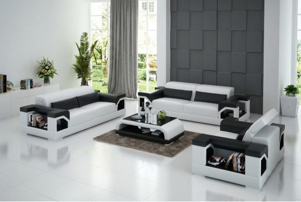 Skórzana Sofa Kanapa Zestaw sofowy 3+2+1-osobowa Ustawić Design Nowoczesna Sofa z USB