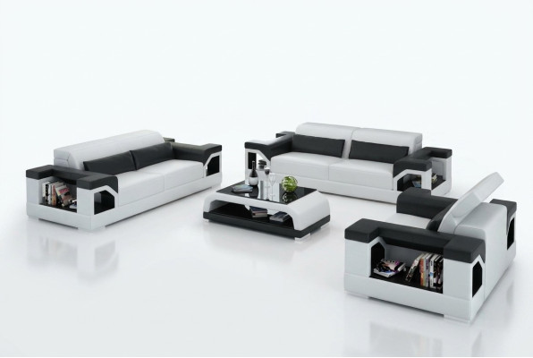 Skórzana Sofa Kanapa Zestaw sofowy 3+2+1-osobowa Ustawić Design Nowoczesna Sofa z USB