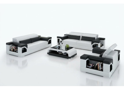 Skórzana Sofa Kanapa Zestaw sofowy 3+2+1-osobowa Ustawić Design Nowoczesna Sofa z USB