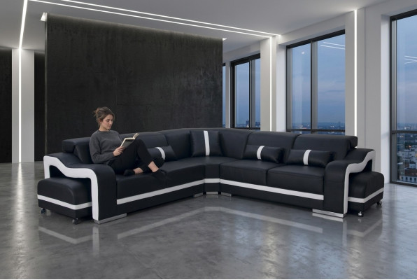 Skórzana Sofa Kanapa Żywy krajobraz Ustawić Design Nowoczesna Narożnik Sofa L-Shape +USB Nowość