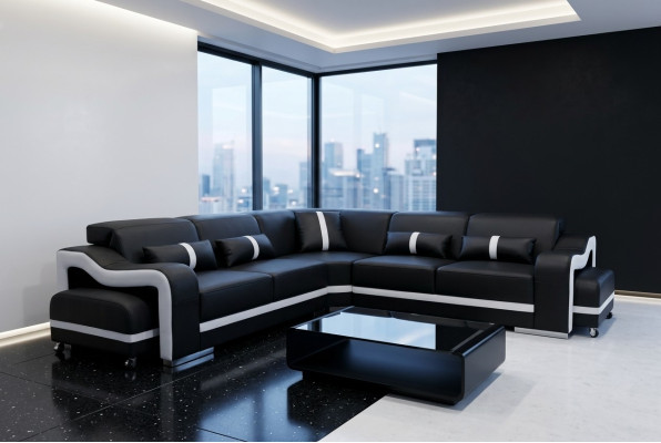 Skórzana Sofa Kanapa Żywy krajobraz Ustawić Design Nowoczesna Narożnik Sofa L-Shape +USB Nowość