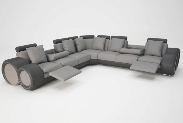 Narożnik Skóra Modern XXL Couch Żywy krajobraz Sofa skórzana Sofa w kształcie litery L + kanapa USB Nowość