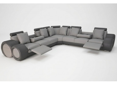 Narożnik Skóra Modern XXL Couch Żywy krajobraz Sofa skórzana Sofa w kształcie litery L + kanapa USB Nowość