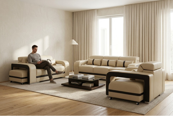 Sofa z USB,Skóra Couch Podkładka Ustawić 3+2+1 Siedziba Kompletny Zestaw Projektowy Nowy