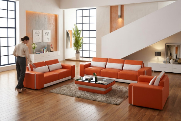 Skórzana sofa z USB, Kanapa Żywy krajobraz Zestaw sofowy Sofa Ustawić Design Modern