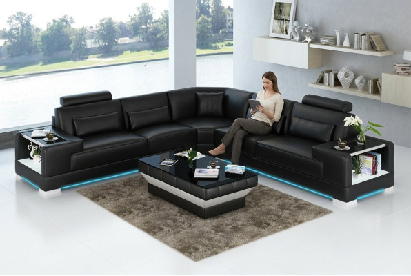 Skórzana sofa kanapa Żywy krajobraz Narożnik kanapa Narożnik Ustaw Design Nowoczesna Sofa z USB