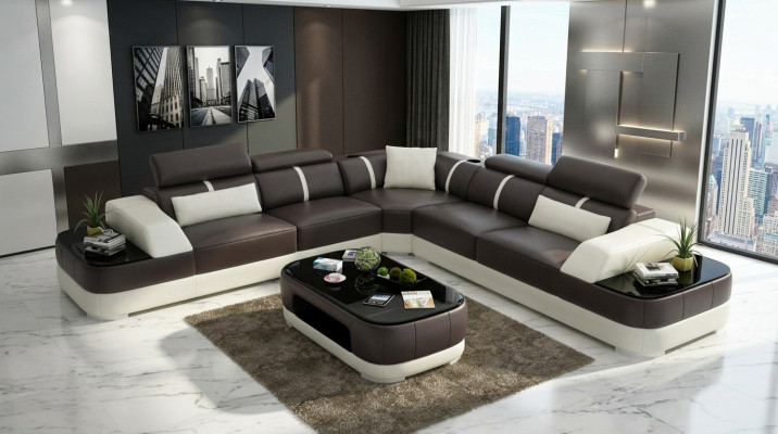 Skórzana sofa Podkładka Siedziba Narożnik Sofa Ustawić Żywy krajobraz Salon Kanapa na USB