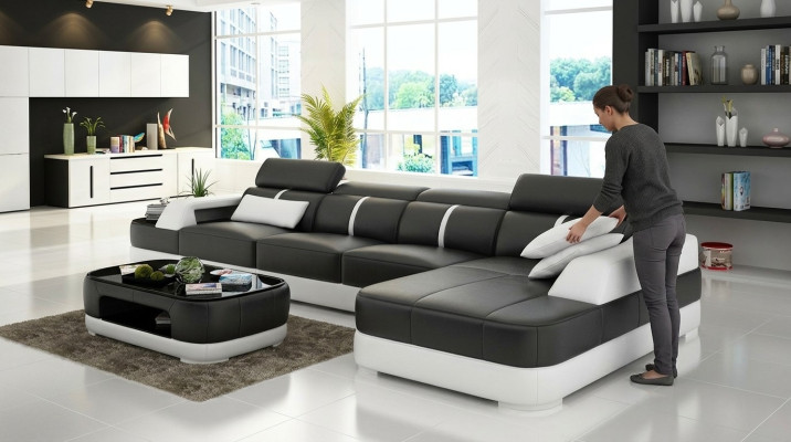Skórzana sofa Podkładka Siedziba Narożnik Sofa Ustawić Żywy krajobraz Salon Kanapa na USB