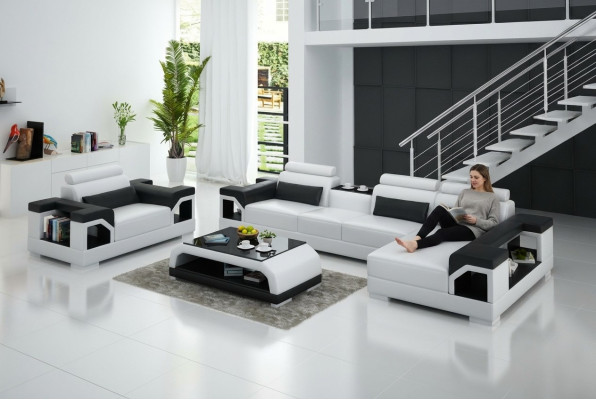 Sofa skórzana Żywy krajobraz Narożnikowa kanapa Fotel Couch Ustaw Design Nowoczesna Sofa + USB